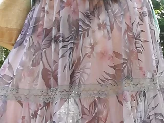 Victorian mature in transparent dress lambent