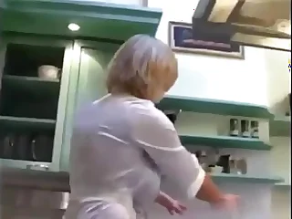 Blonde norsk mature in underwear with big natura