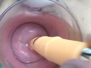 Japanese Milf Cervix Fucking with German real penis dildo with an increment of asian chopsticks