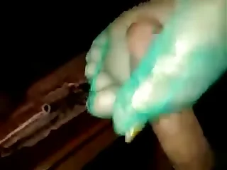 Ms&period; L&period;V gold toes green nylon footjob