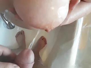 Pissing on my sexy stepmom's tits