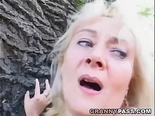 Busty Mature Receives Facial Cumshot Outdoor